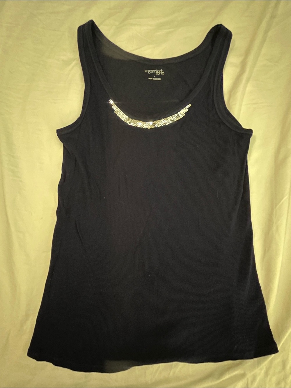 New York & Company Navy Blue Tank with Silver Sequin Accent